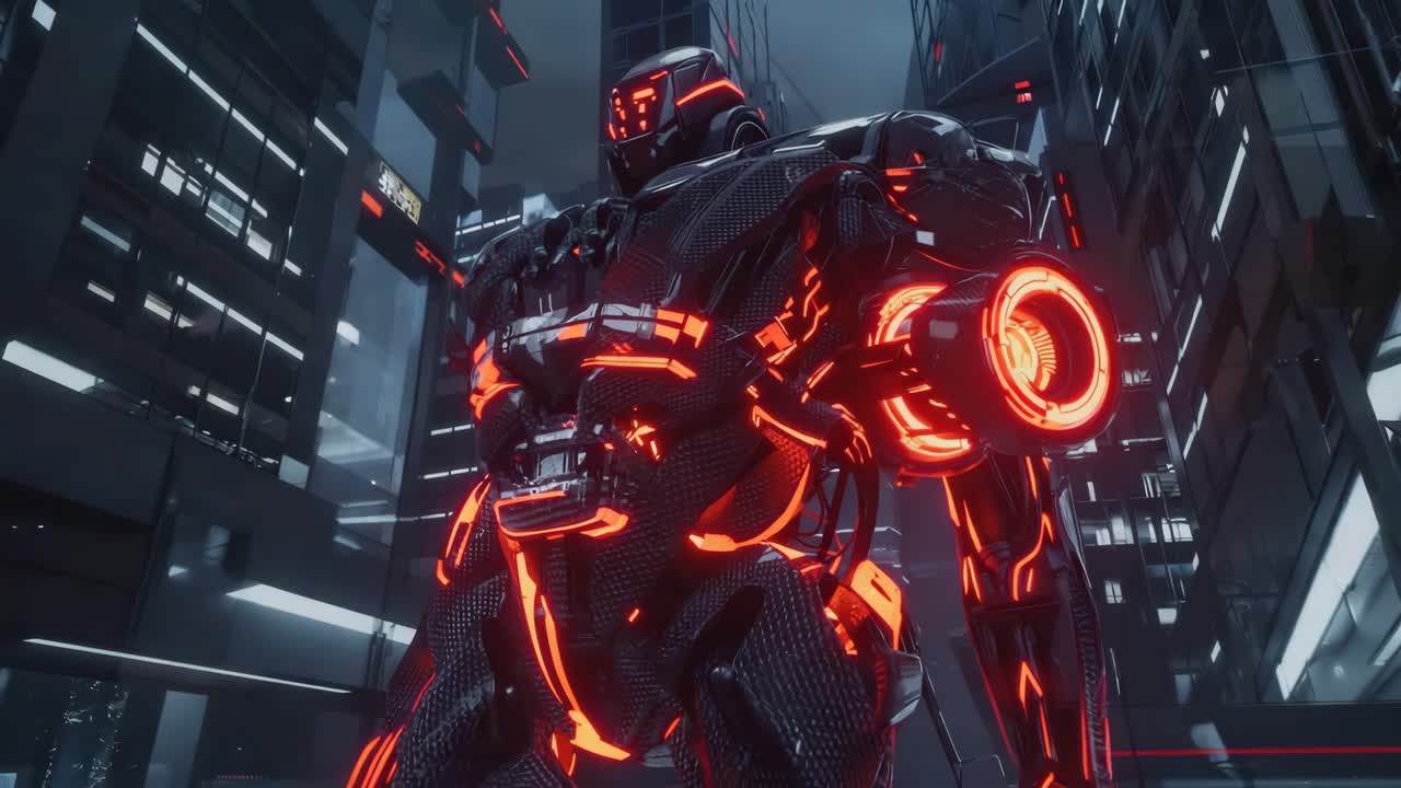 Futuristic Robot in a Cyberpunk City
