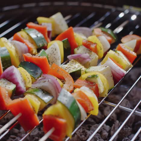 four vegetable kabobs on grill