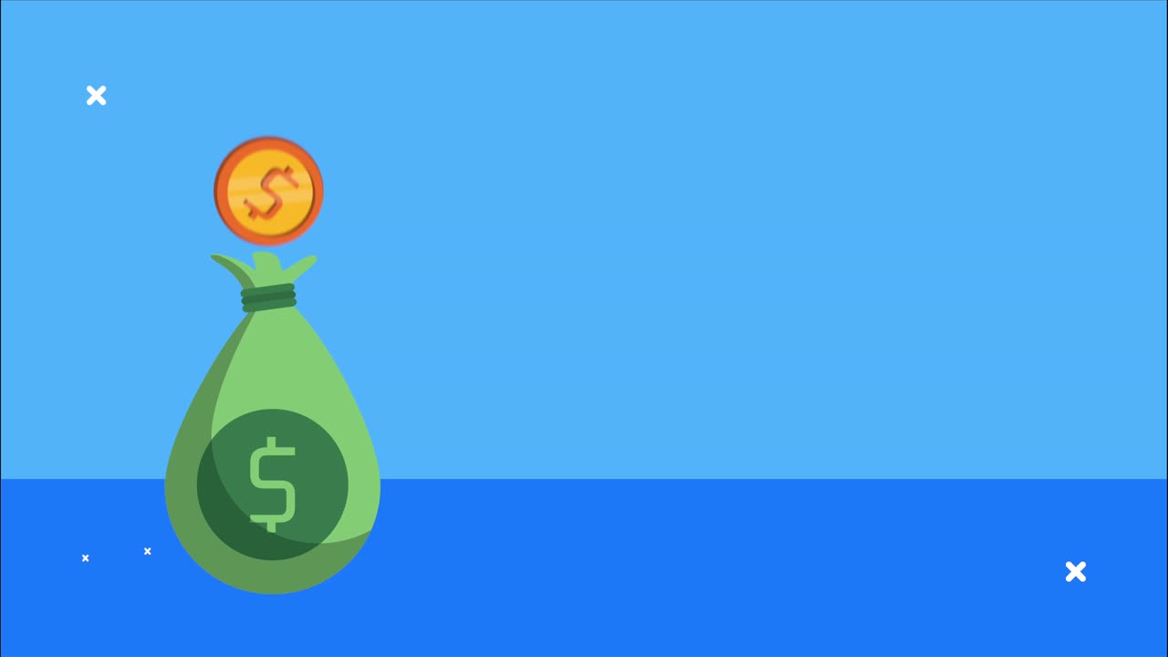 돈 가방과 동전으로 된 금융 애니메이션