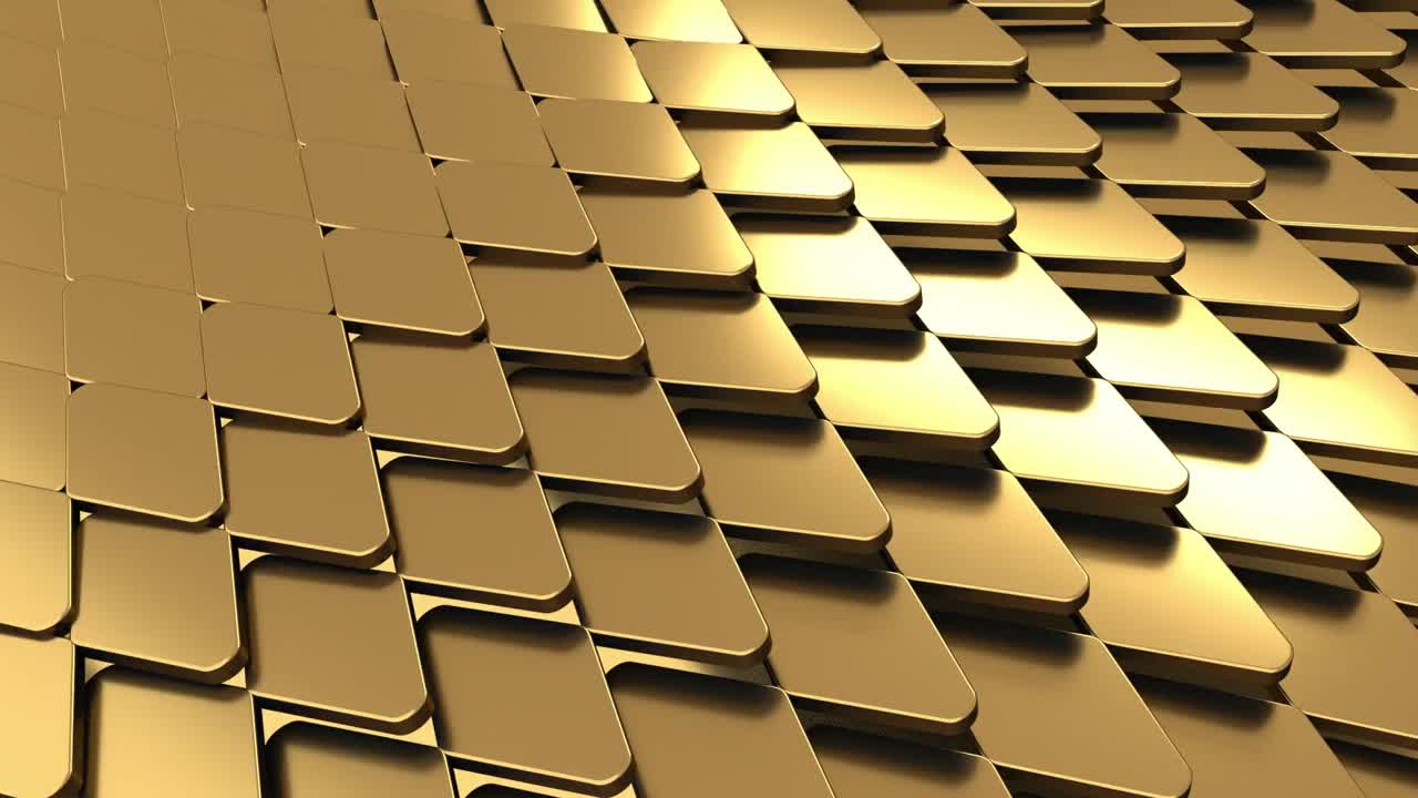 Elegant abstract animation of a golden metallic scale or tile pattern shifting smoothly. Luxurious, modern, and sophisticated background for high-end visuals