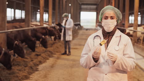 female doctor with syringe on farm