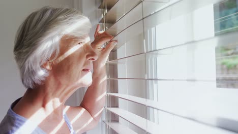 mujer mayor mirando por la ventana 4k