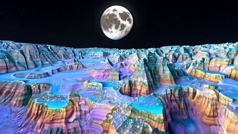 a fantasy landscape with a large moon in the sky