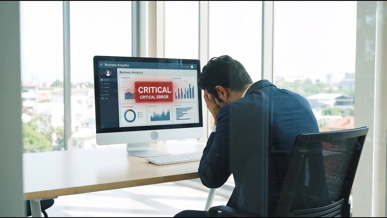Stressed Businessman Facing Critical Error on Computer in Office