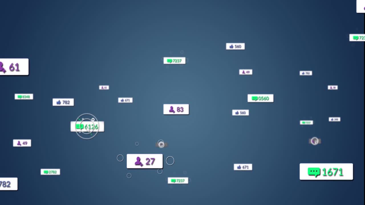 animación de múltiples iconos de las redes sociales flotando contra un fondo azul