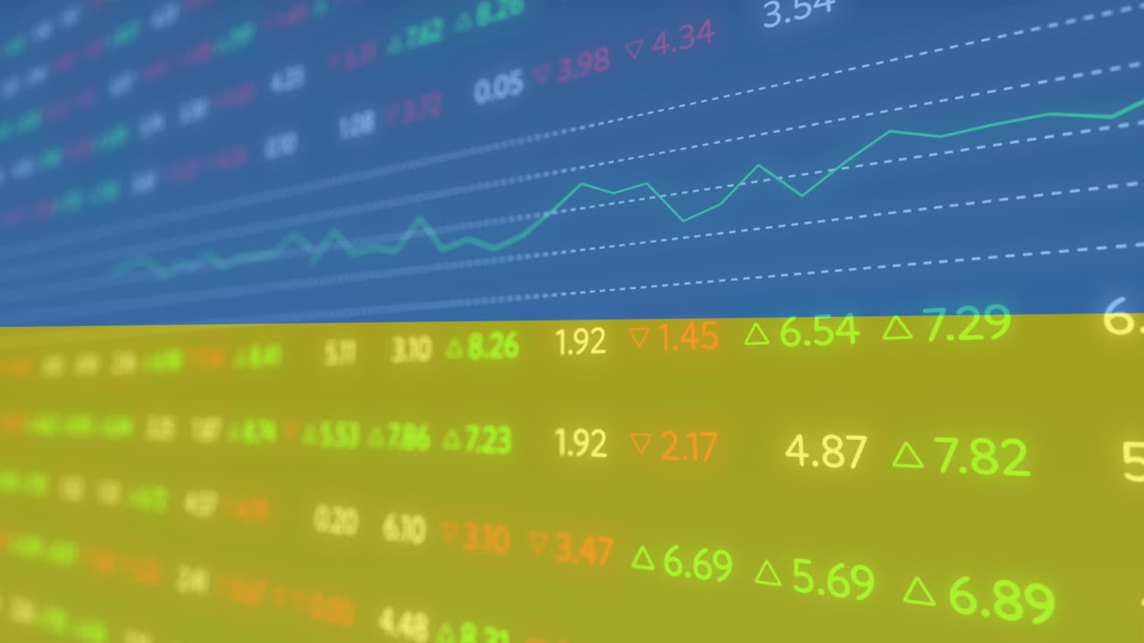 анимация обработки данных над флагом украины