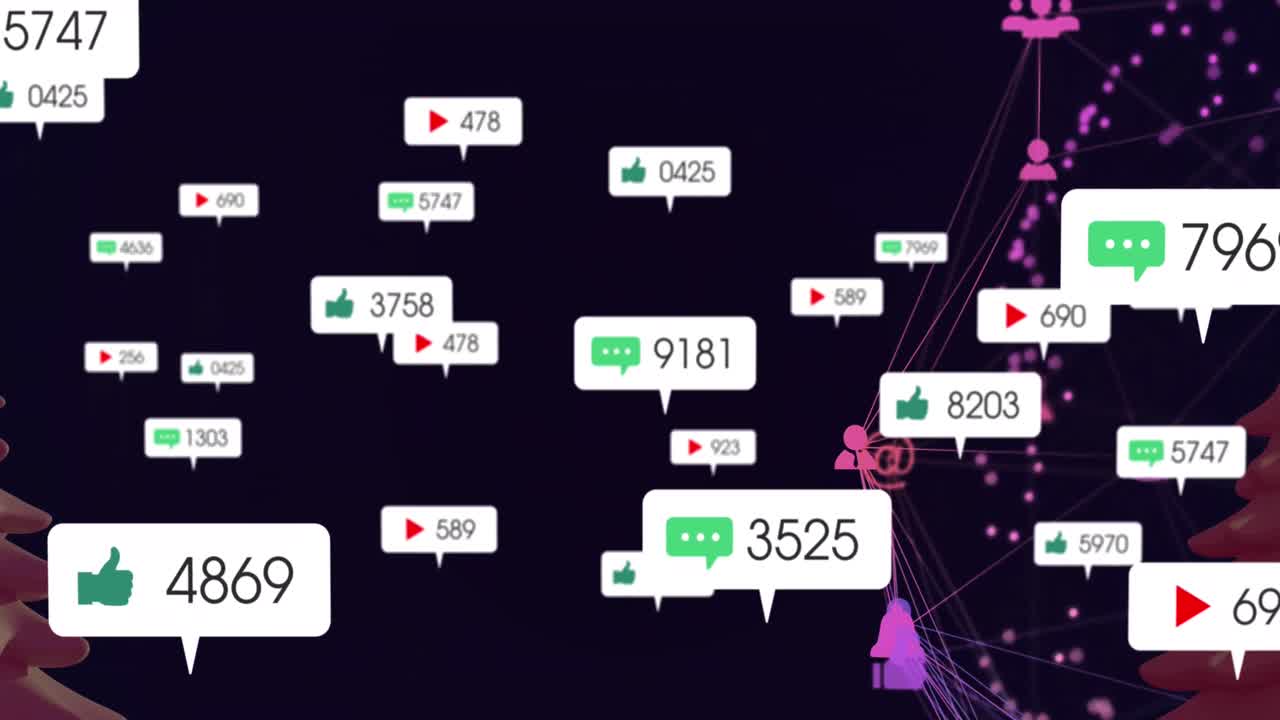 소셜 미디어 아이콘의 애니메이션과 연결 네트워크를 통한 데이터 처리