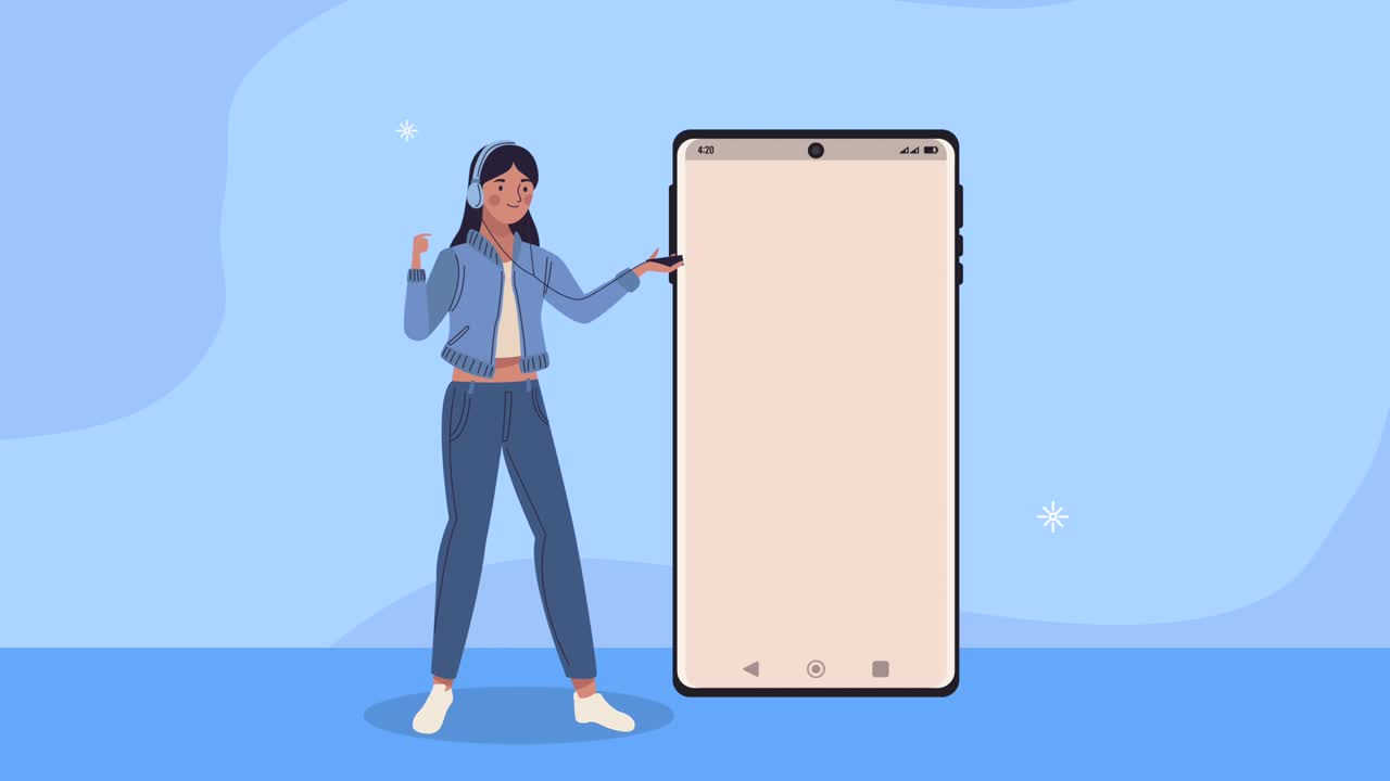 스마트폰으로 춤을 추는 젊은 여성