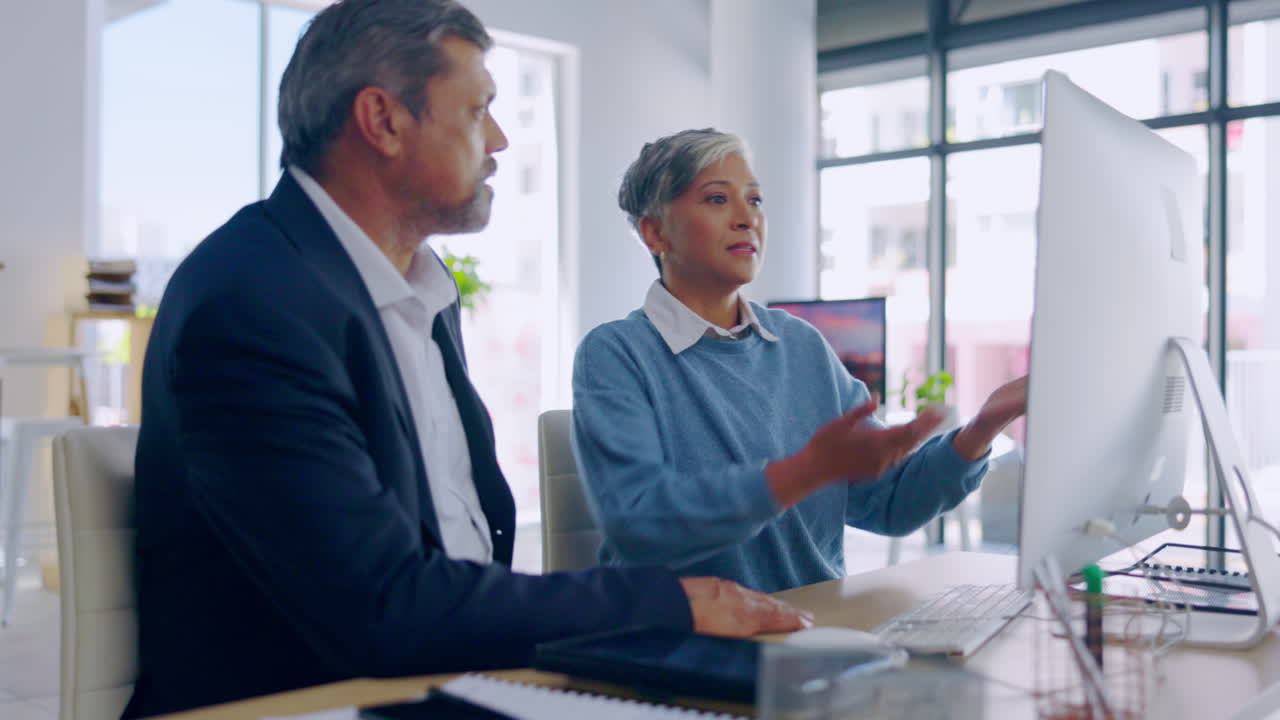 Business people, seniors and team on computer