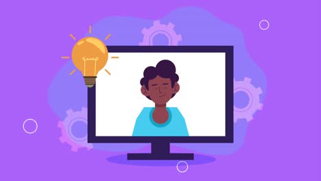afro young man in desktop animation