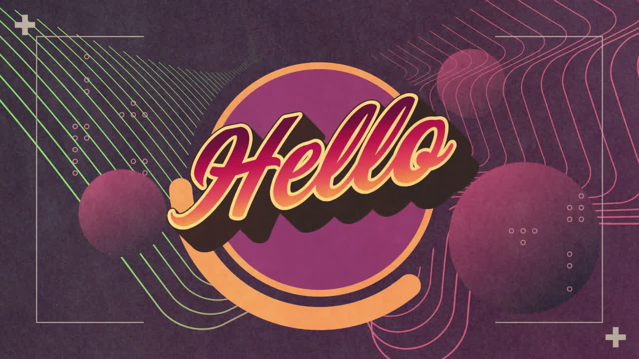 보라색 추상적인 모양이 바뀌고 흔들리는 안 ⁇ 하세요 텍스트의 애니메이션