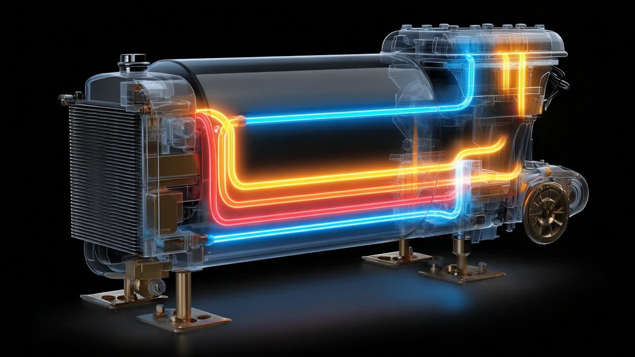 An In-Depth Look at an Innovative Engine Design, Showcasing Colorful Fluid Dynamics through the Transparent Structure of This Advanced Mechanical System