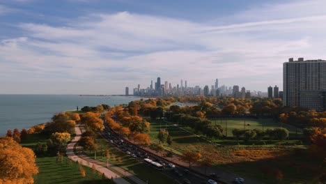 chicago lincoln park aerial during autumn foliage