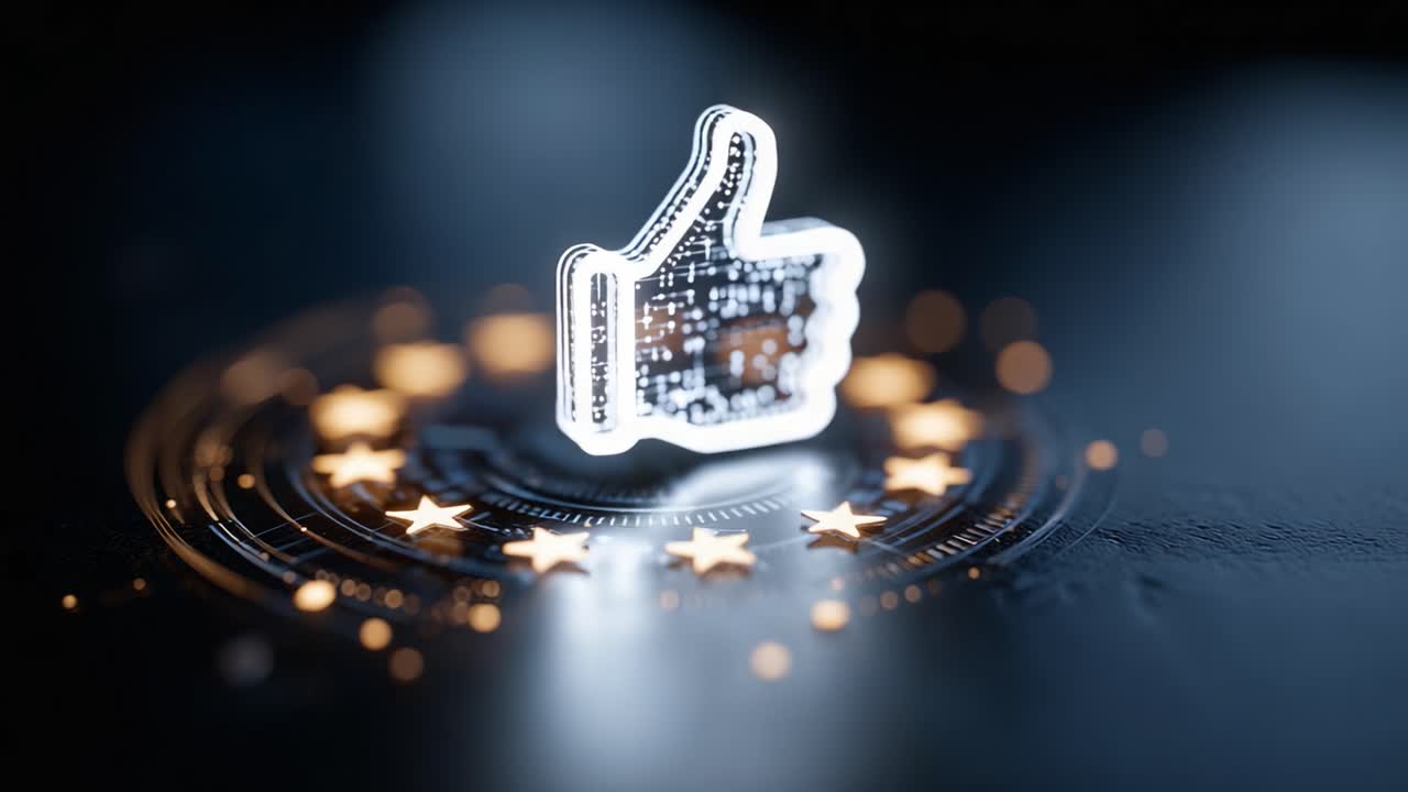 A Visually Engaging Representation of a Thumbs Up Icon Surrounded by Stars and Glowing Lights Against a Dark Background, Signifying Approval and Positivity