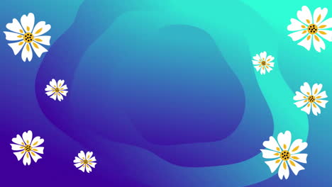 animación de flores blancas sobre un fondo azul