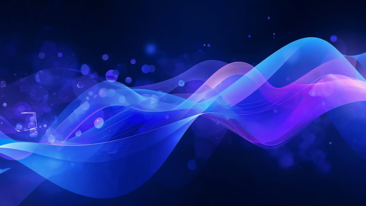 Flowing sheer ribbon waves moving across screen on play, showing blue-pink shift with bokeh