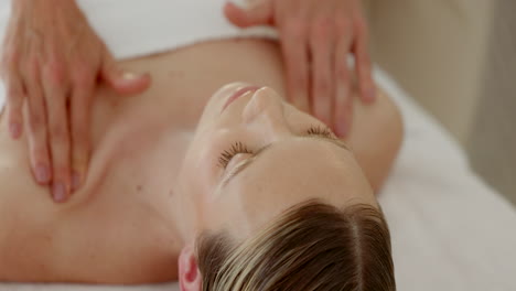 spa, chest massage and woman relax for health