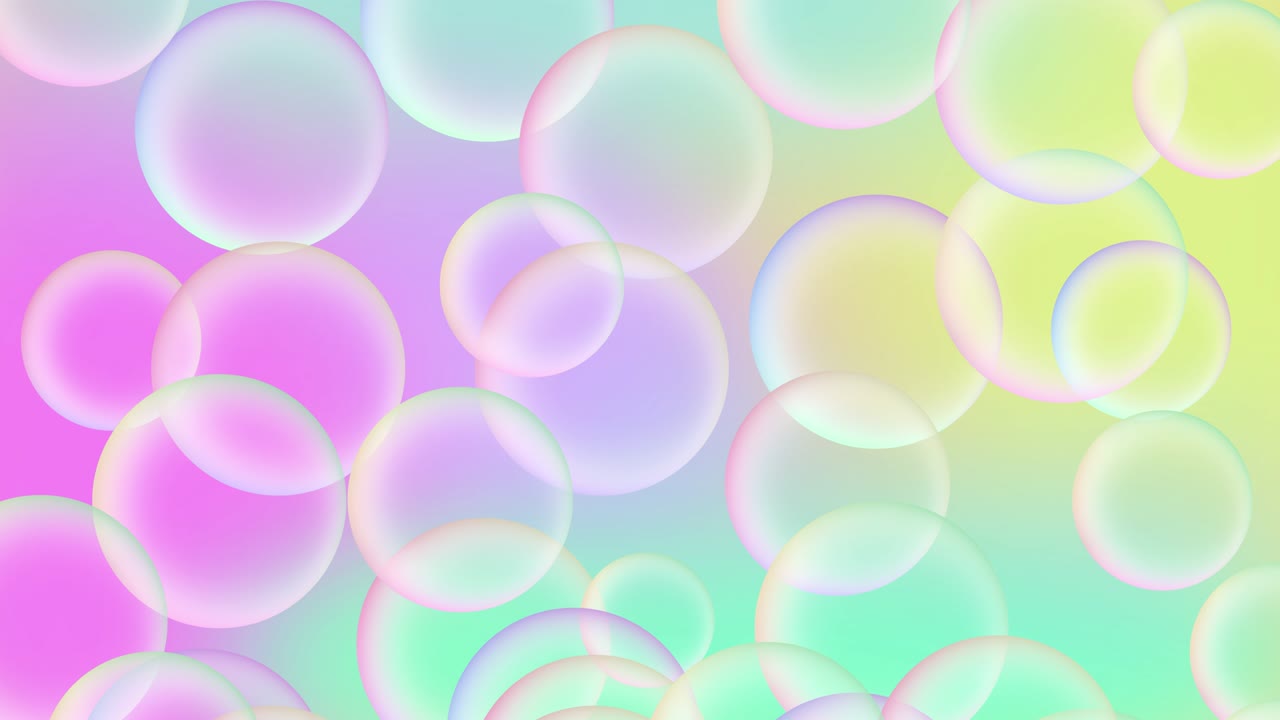 Animation of colorful soap bubbles flying up. Abstract floating shampoo or suds on gradient rainbow background. Looped live wallpaper. animated stock footage