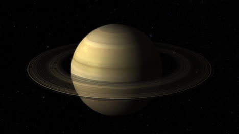 CGI-composite:-planet-Saturn-with-rings-rotating,-center-medium-shot