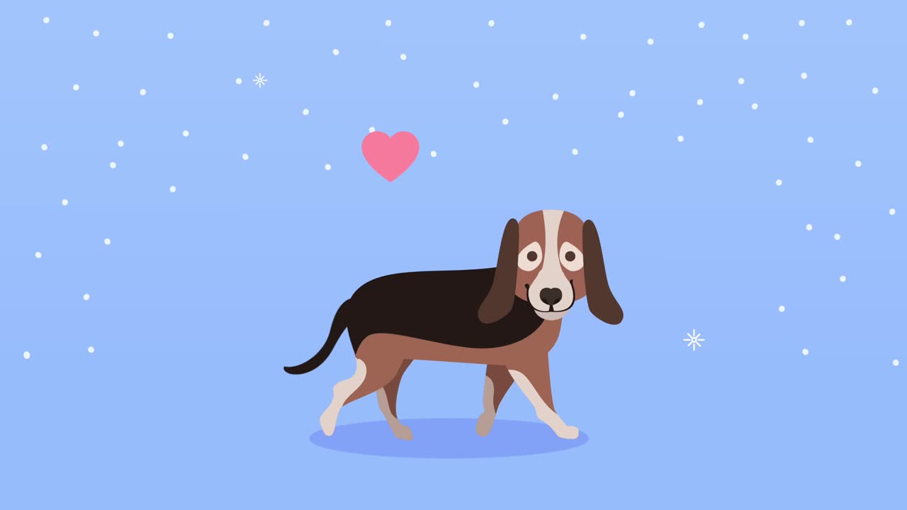 cute beagle mascot walking with heart animation