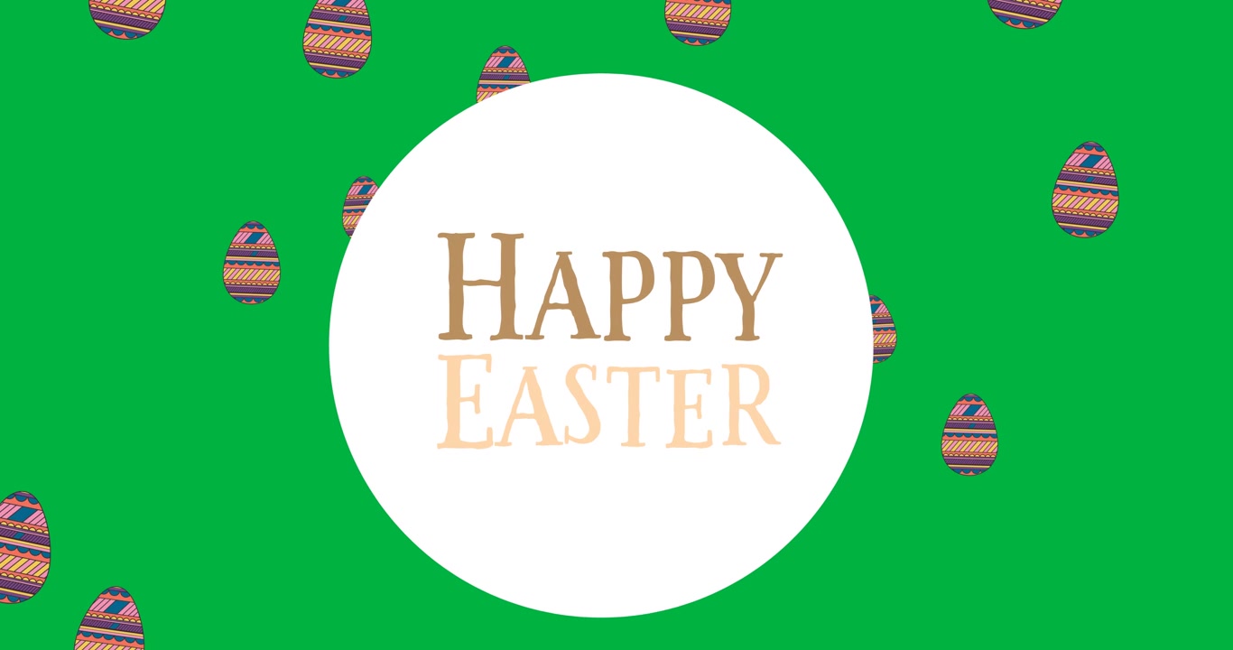 Banner di testo "Buona Pasqua" con icone decorative di uova di Pasqua su sfondo trasparente.