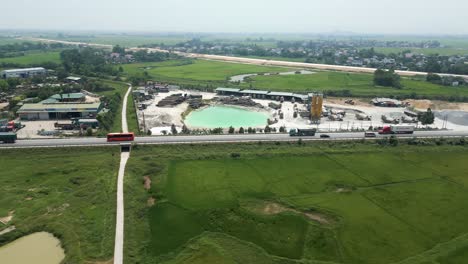 aerial view of a construction site and rural landscape