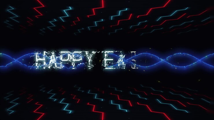 Neon Happy Easter sign set against futuristic pattern