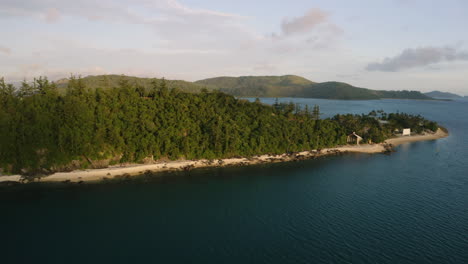 Insel-Mit-Bäumen-Und-Weißem-Sandstrand-Mitten-Im-Ozean