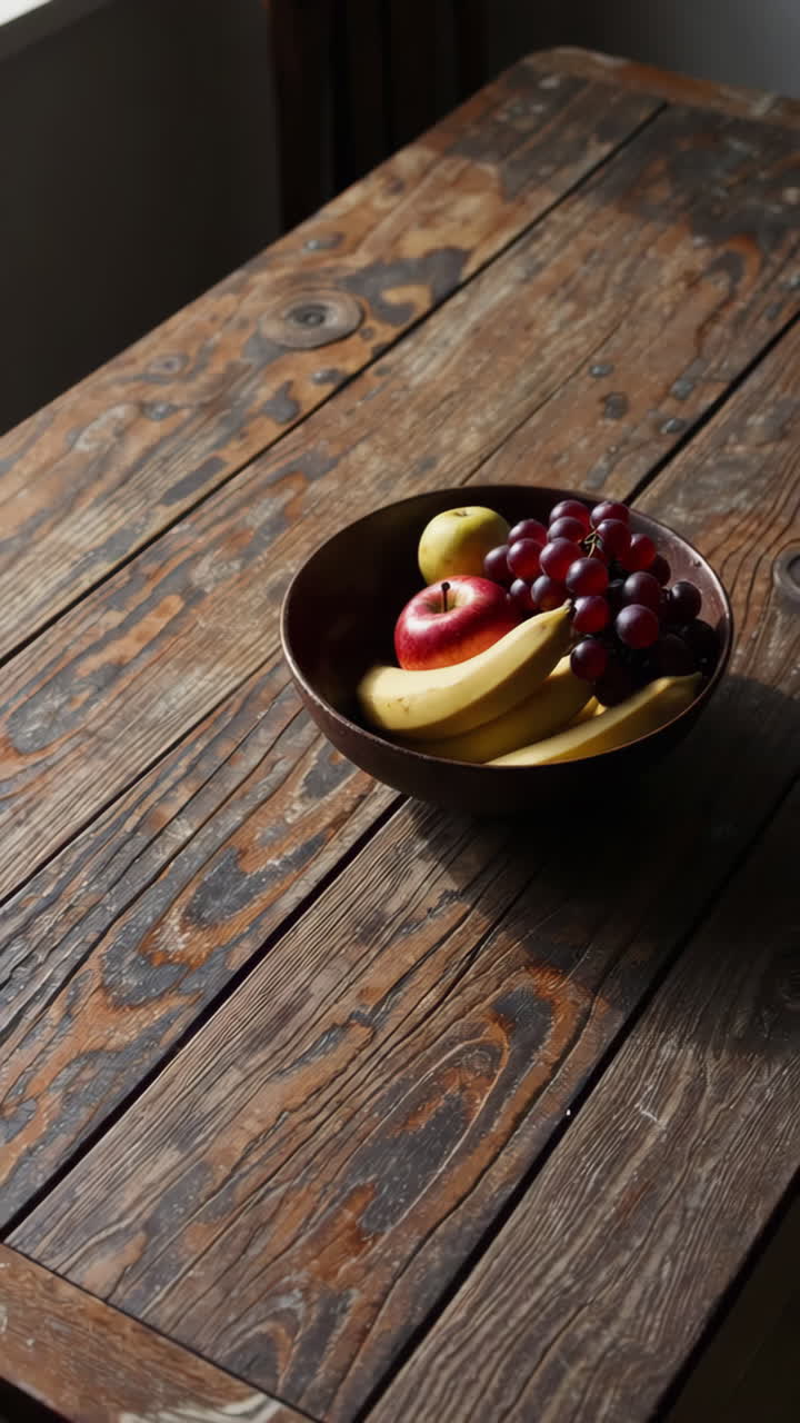 Fruit bowl on a rustic wooden table