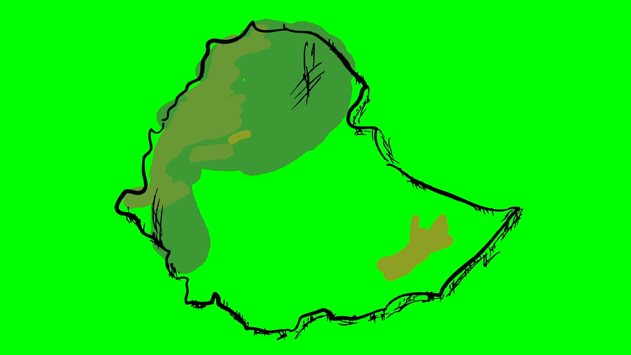 Ethiopia drawing colored map on green screen isolated whiteboard