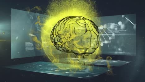 3d digital human brain over screens of medical scans