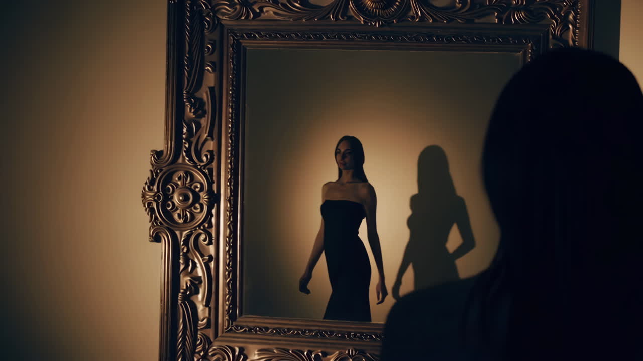 Woman's Reflection in an Ornate Mirror