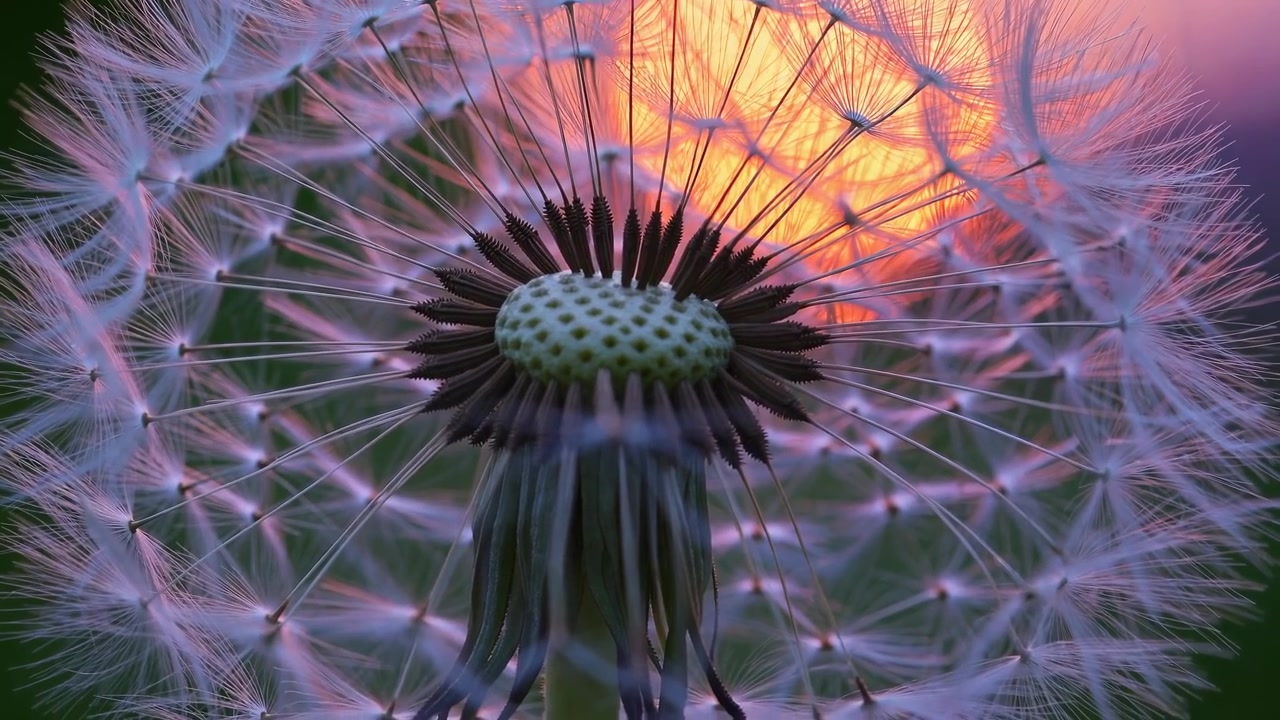 Close-up of a Dandelion Seed Head Against a Sunset Background