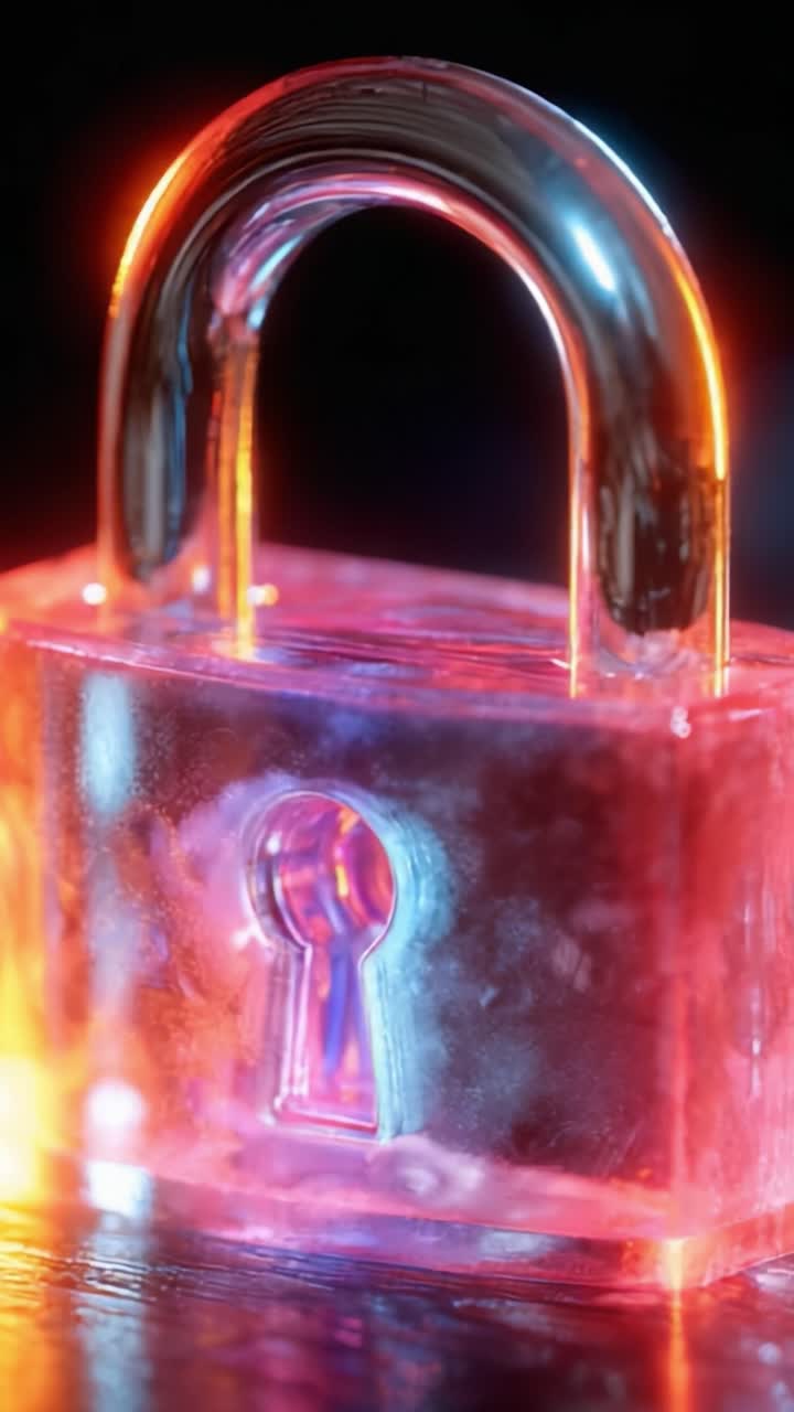 A Stunning Close-up of a Colorful Transparent Padlock Symbolizing Security and Protection with Beautiful Lighting Effects Enhancing Its Visual Appeal