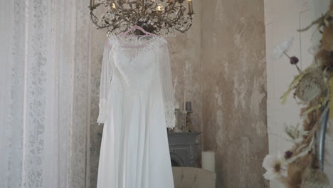 wedding white dress in a vintage room