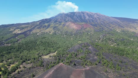 mount etna craters and volcano in sicily, italy - aerial 4k pedestal up