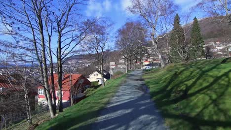 Landåsparken-in-Bergen,-Norway-on-a-sunny-day-with-blue-skyes