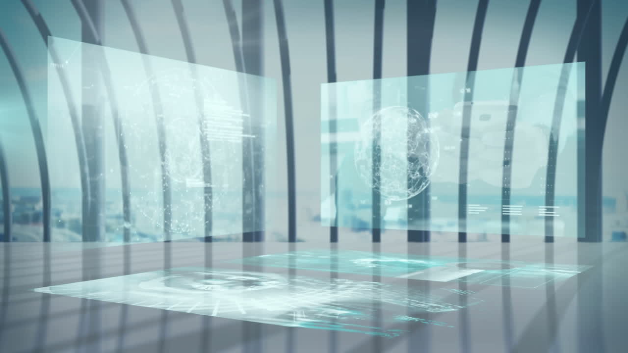 현대적인 건물과 도시 풍경에 대한 데이터 처리 애니메이션