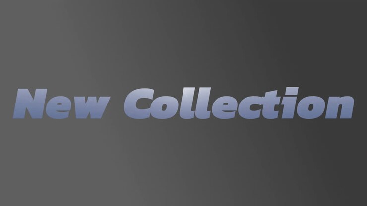 Animazione di testo "nuova collezione" con effetto glitch su sfondo grigio