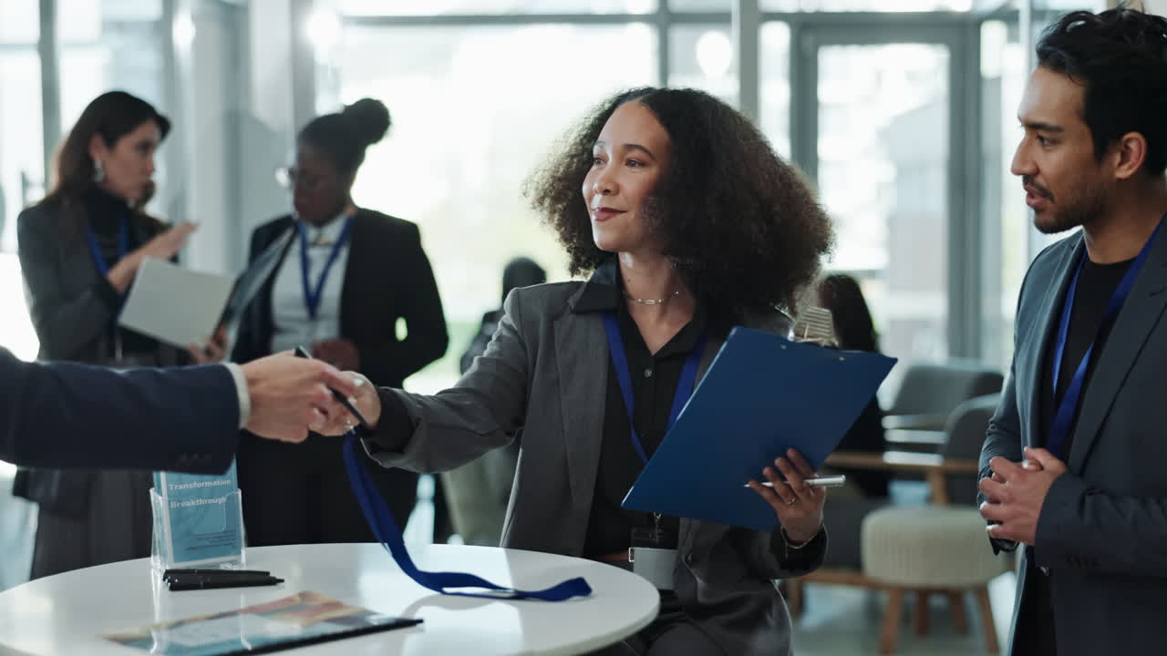 Business people having a conversation at a conference