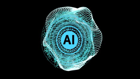 animation of ai circular scanner processing and moving network of connections on black background