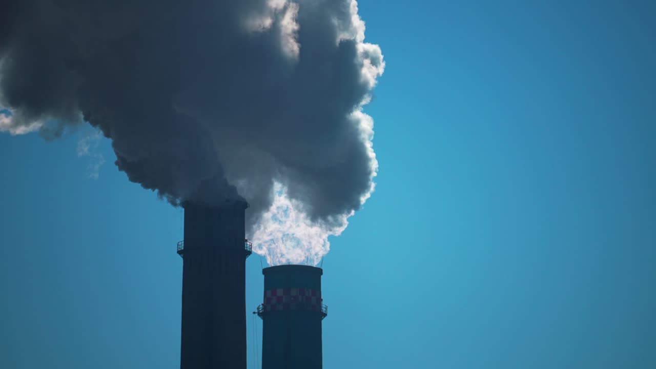 chimeneas industriales altas y humeantes, emisiones de gases de efecto invernadero a la atmósfera calentamiento global