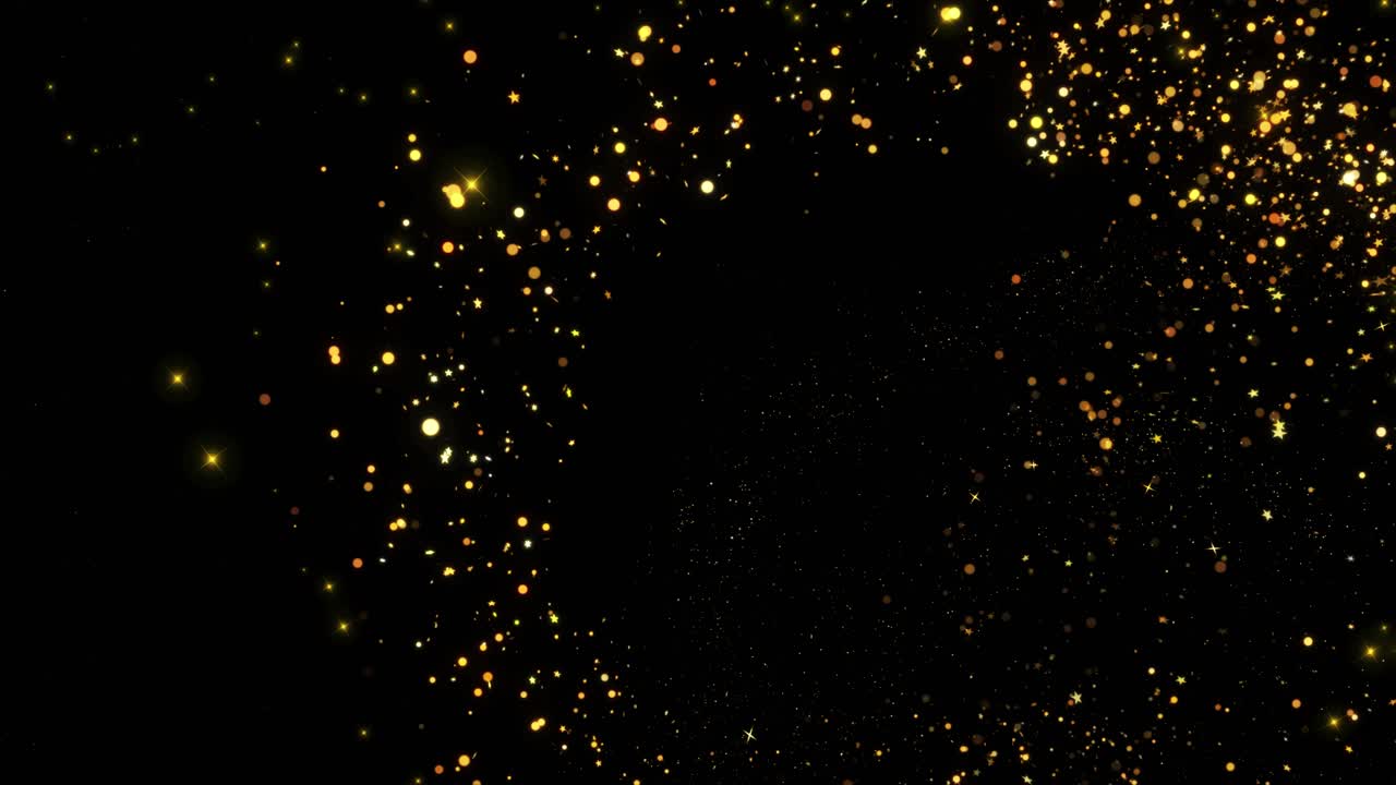Golden Glitter Particles on Black and Green Background
