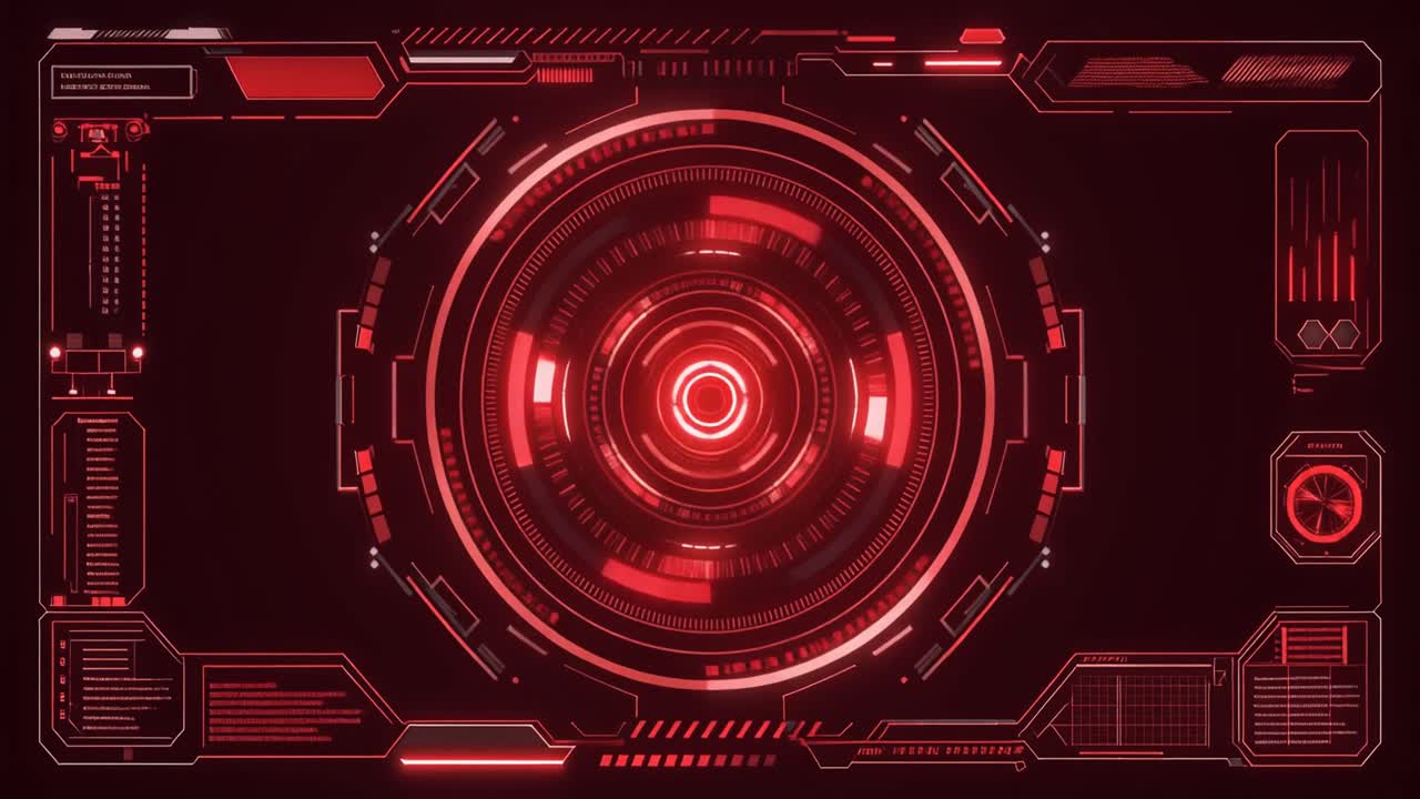 Animated Red Futuristic Heads-Up Display Interface