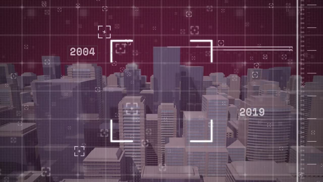 도시 풍경 위의 금융 데이터 처리 애니메이션