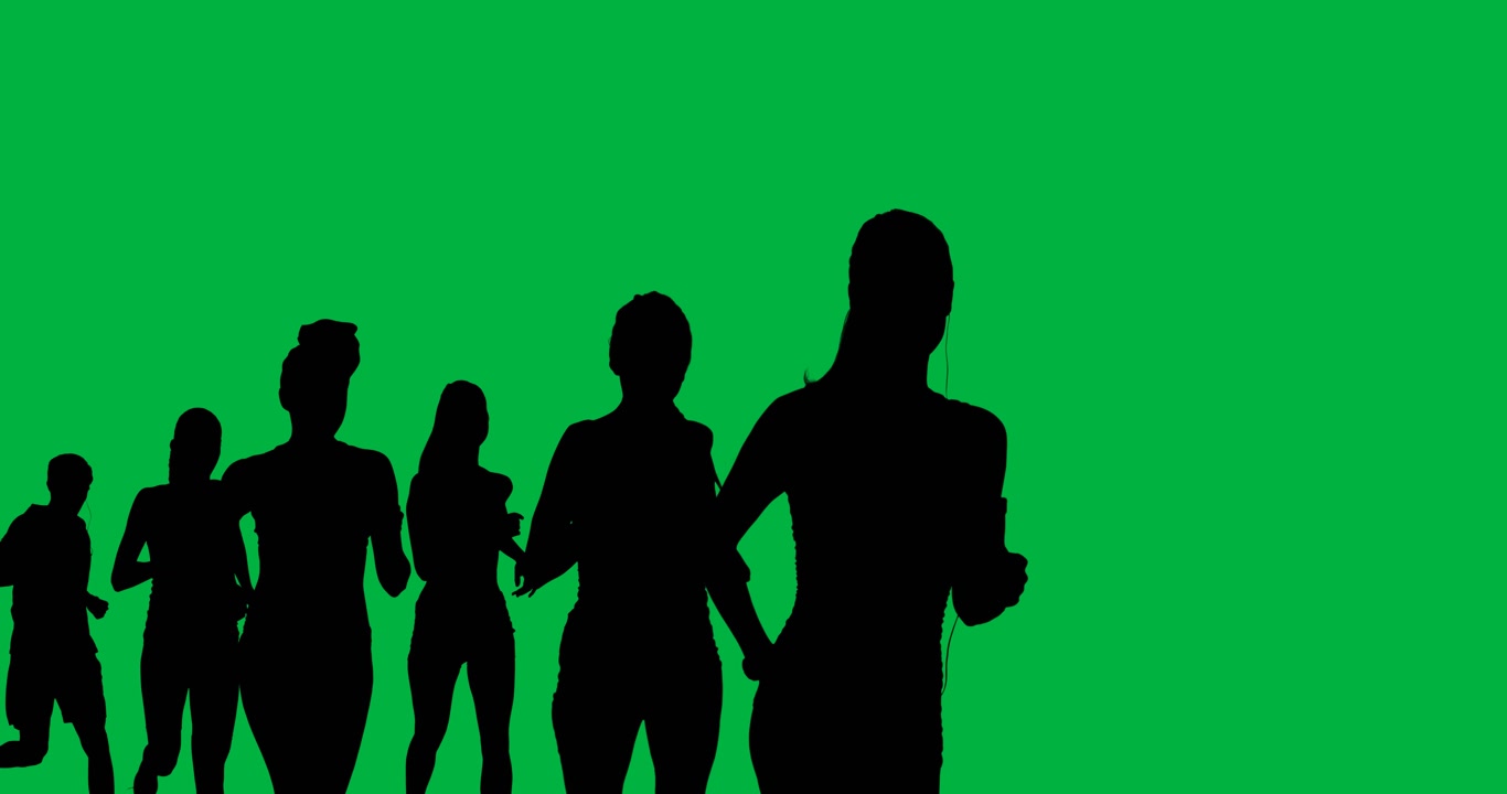 Animazione digitale di silhouette di atlete che corrono su sfondo bianco