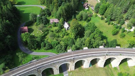 semmering railway world heritage unesco site in austria filmed from above with a drone in 4k surrounded by forest