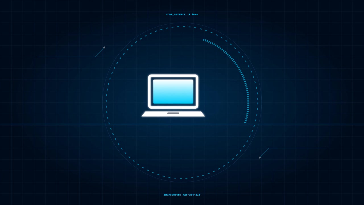 Digital Laptop Icon with Futuristic HUD Interface Elements