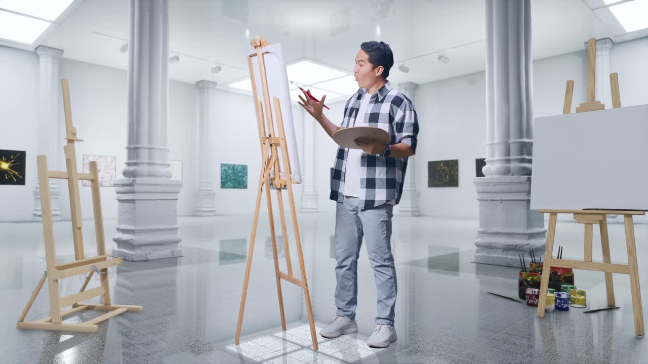 현대 미술관의 예술가 그림