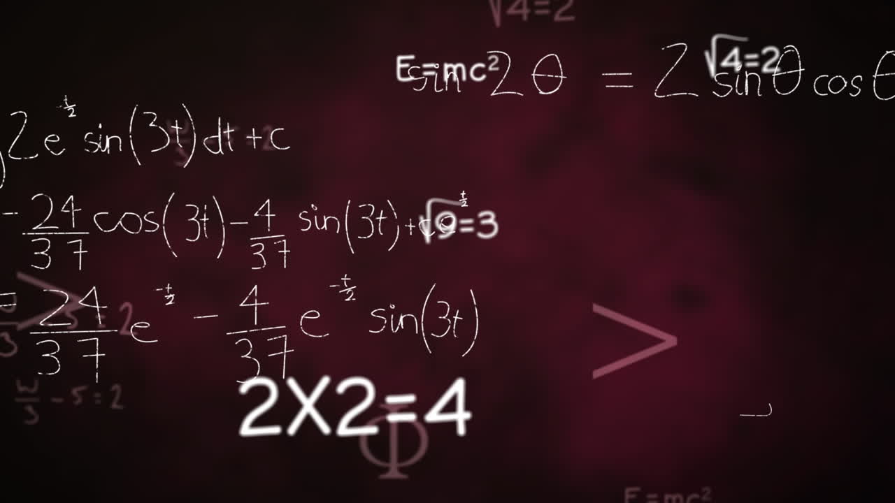 animación de una ecuación matemática escrita a mano sobre un fondo rojo